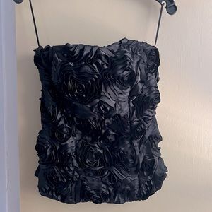 Black Rosette Strapless Top
